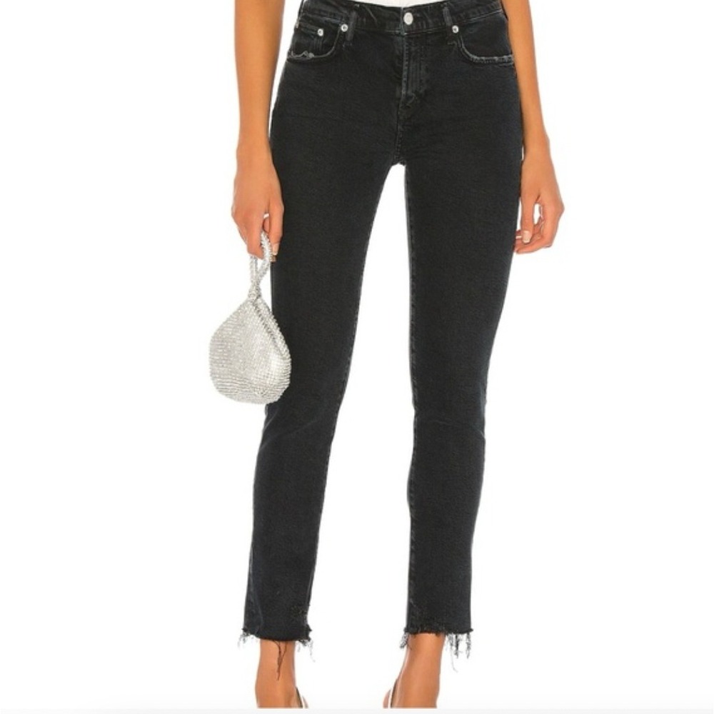 AGOLDE Toni Mid Rise Straight Leg Jeans Faded Black Raw Hem A133D-3002 Size 29